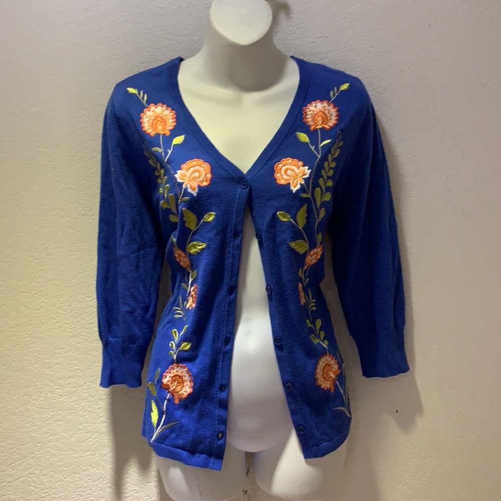 NWT BOB MACKIE EMBROIDERED SPRING CARDIGAN TOP,S-M